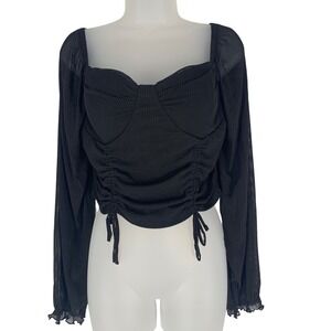 Dylan & Ryan L Black Mesh Ruched Crop Top Sheer Goth Party